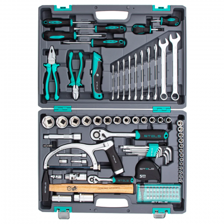 14111 Набор инструментов, 1/2, 1/4, CrV, пластиковый кейс 98 предметов STELS 