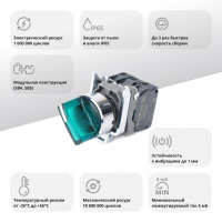 Пер-ль SB4 с подсвет в сборе 22мм 2поз зел с фикс металл 24В DC 1НО+1НЗ Systeme Electric SB4BK123B5