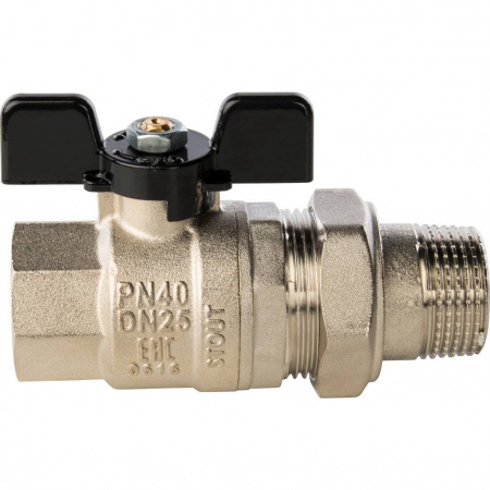 Кран шаровой со сгоном 1' ВН ручка бабочка STOUT SVB-0007-000025 RG008Q0FBG9M1V
