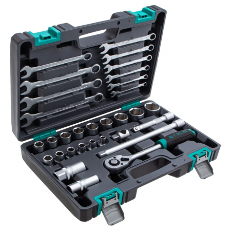 14102 Набор инструментов, 1/2, CrV, пластиковый кейс 31 предмет STELS 