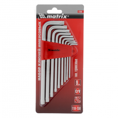 12306 Набор ключей имбусовых TORX, 9 шт., T10-T50, CrV, удлиненные, сатин. Matrix 