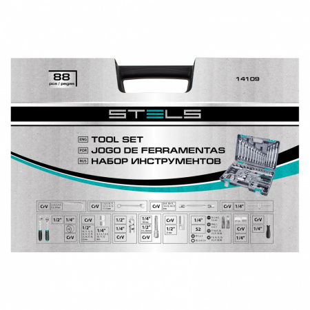 14109 Набор инструментов, 1/2, 1/4, CrV, пластиковый кейс 88 предметов STELS 