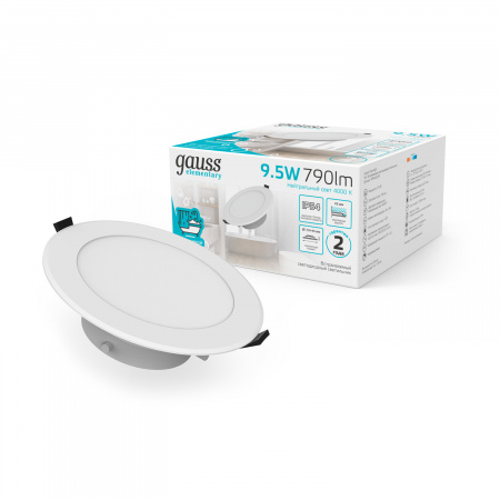 Светильник светодиодный ДВО 9.5 Вт 790 лм 4000К AC 220В IP54 круг D110х44мм монт d75мм Алюминий Elementary Gauss GAUSS 999420209