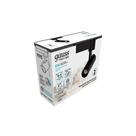 Светильник светодиодный трековый на шинопровод ДПО 6 Вт 600 лм 4000К AC 220В Черный IP20 D110х155мм однофазный угол 36 грд Track Gauss GAUSS TR076