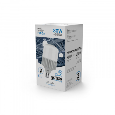 Лампа светодиодная LED 80 Вт 7200 лм 6500К цилиндр Т140 холодный E40 AC 220В Elementary Gauss GAUSS 63438