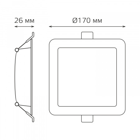 Светильник светодиодный ДВО 20 Вт 1700 лм 4000К AC 220В IP20 квадрат 170х170х26мм монт разм 140х140мм Пластик Elementary Gauss GAUSS 998420218