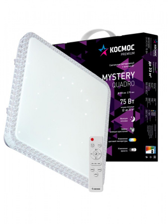Светильник светодиодный ДБО-75 настенно-потолочный управляемый MYSTERY QUADRO 230В 3000-6500K 6000Лм 530х530х70мм Космос KSMystQD75W