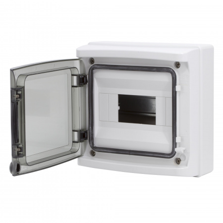 Щит настенный с дверцей 8 модулей IP65 серый с    клеммным блоком 63А DKC RB08W6TGD