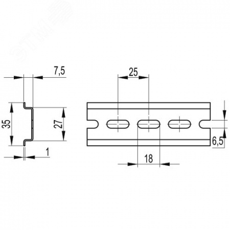 02140R-RET3 DIN-рейка перфорированная OMEGA 3F, 35х7.5. 300 мм. DKC 