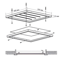 Светильник светодиодный ДВО-36w 588*588*19 5000K опаловый Грильято IP40   JazzWay 5053113