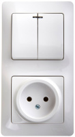 Блок: розетка + выключатель двухклавишный с подсветкой белый Systeme Electric GSL000173