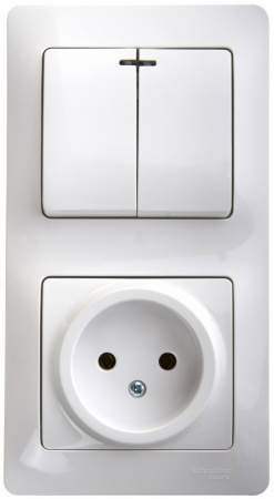 GSL000173 Блок: розетка + выключатель двухклавишный с подсветкой белый Systeme Electric 