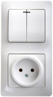 Блок: розетка + выключатель двухклавишный с подсветкой белый Systeme Electric GSL000173