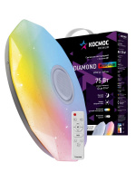 Светильник светодиодный ДБО-75 настенно-потолочный управляемый DIAMOND-RGB 230В 3000-6500K 6000Лм 502х83мм с RGB подсветкой и BT колонкой Космос KSDiamRGBmus75W