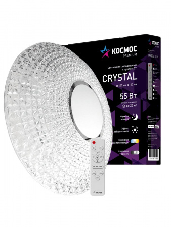 Светильник светодиодный ДБО-55 Вт настенно-потолочный управляемый CRYSTAL 230В 3000-6500K 4400Лм 400х100мм Космос KSCrys55W
