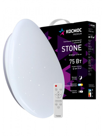 Светильник светодиодный ДБО-75 настенно-потолочный управляемый STONE 230В 3000-6500K 6000Лм 528х104мм Космос KSSton75W