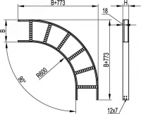 Угол лестничный горизонтальный 90 градусов 200х80 R=600мм DKC LC8620