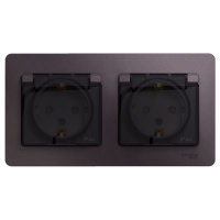 Розетка GLOSSA двойная с заземлением со шторками в сборе IP44 сиреневый туман Systeme Electric GSL001447