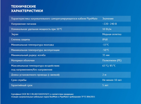 2293633 Секция нагревательная кабельная PipeMate 10 Вт/м 10 м ССТ 