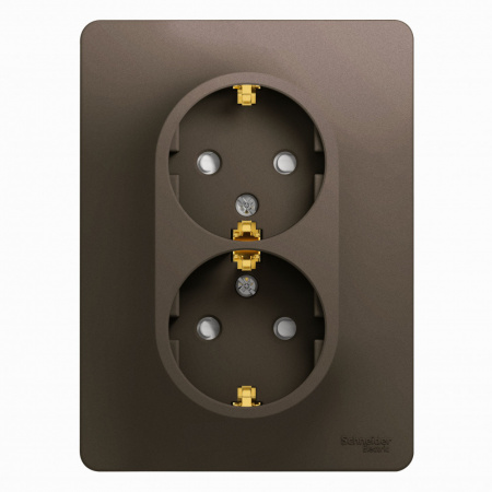 GLOSSA Розетка двойная с заземлением со шторками шоколад в сборе Systeme Electric GSL000826