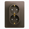 GLOSSA Розетка двойная с заземлением со шторками шоколад в сборе Systeme Electric GSL000826