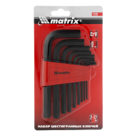Набор ключей имбусовых HEX, 2.0–12 мм, CrV, 9 шт., короткие, оксидированные Matrix 11222