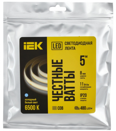 Лента LED 5м COB-480LED 11Вт/м IP20 8мм 24В 6500К IEK LSR11-2-480-20-1-05