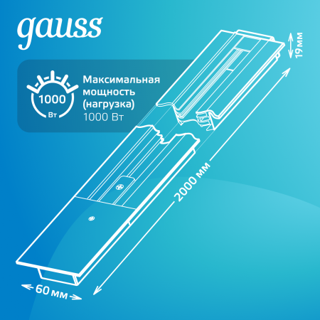 Шинопровод встраиваемый AC 220В Белый IP20 2000х60мм с адаптером питания и заглушкой Track Gauss GAUSS TR128