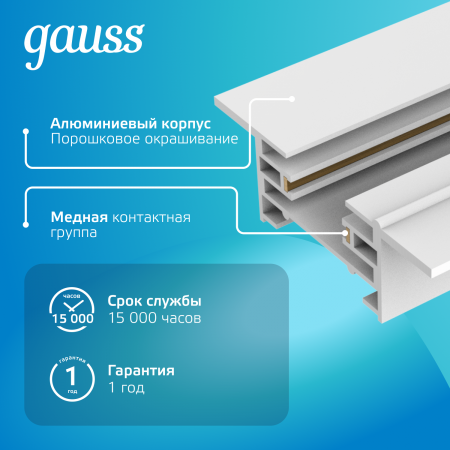 Шинопровод встраиваемый AC 220В Белый IP20 2000х60мм с адаптером питания и заглушкой Track Gauss GAUSS TR128