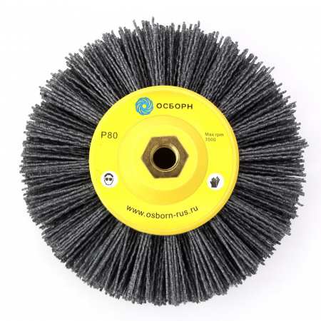 Щетка дисковая Д150х40хM14, ворс полимер абразив P80 по дереву для УПМ УШМ (болгарка) (6-012) ОСБОРН PLM.DB150M14P80