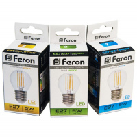 Лампа светодиодная LED 5вт Е27 теплый шар FILAMENT FERON LB-61 25581