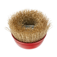 Щетка для УШМ, 75 мм, М14, чашка, латунированная витая проволока Matrix 74604