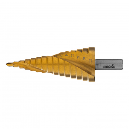 Сверло ступенчатое,4-6-8-10-12-14-16-18-20-22-24-26-28-30-32 мм,HSS,спирал.проф.,трехгр.хв. Matrix 72359