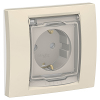 Розетка UNICA NEW с заземлением со шторками с крышкой IP44 бежевый Schneider Electric NU003744