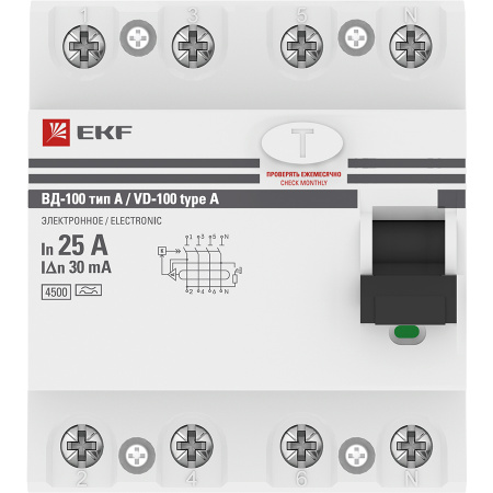 Устройство Защитного Отключения ВД-100 4P 25А/30мА (эл-мех, тип А) PROxima EKF elcb-4-25-30-em-a-pro