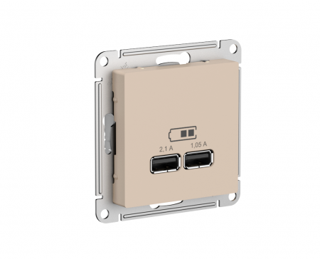 ATN001233 ATLASDESIGN USB РОЗЕТКА A+A, 5В/2.1 А, 2х5В/1.05 А, механизм, ПЕСОЧНЫЙ Systeme Electric 