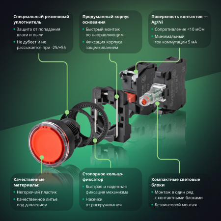 SB5AW31B1 Кнопка SB5 с подсветкой в сборе модульная 22мм белая пластик 24ВDC 1НО Systeme Electric 