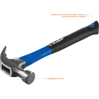 Молоток-гвоздодёр столярный с фиберглассовой рукояткой, кованный, 450 г, Профессионал ЗУБР 20235-450_z01