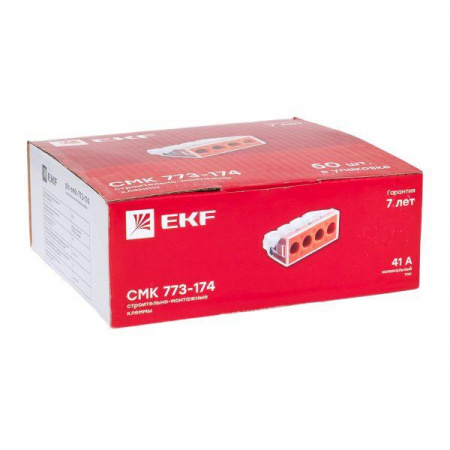 Клемма СМК 773-174 (с пастой) 4 отверстия 2.5-6.0мм2 (уп.50шт.) PROxima EKF plc-smk-773-174