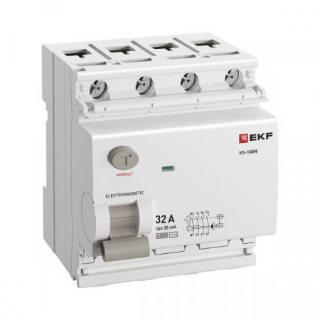 E1046M3230 Выключатель дифференциального тока ВД-100N 4P 32А 30мА тип AC эл-мех 6кА PROXIMA EKF 