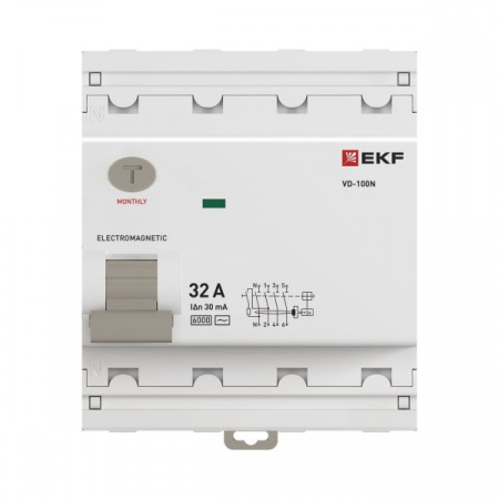 E1046M3230 Выключатель дифференциального тока ВД-100N 4P 32А 30мА тип AC эл-мех 6кА PROXIMA EKF 