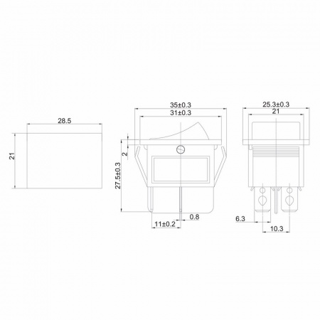 36-2340 Выключатель клавишный 250V 20А (4с) ON-OFF красный с подсветкой REXANT 