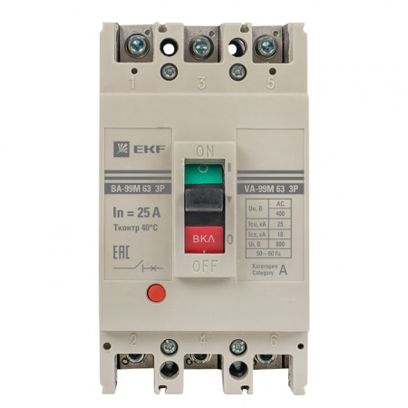 mccb99-63-25m Выключатель автоматический ВА-99М 63/25А 3P 25кА EKF 