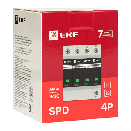 Устройство защиты от импульсных перенапряжений Т1+Т2, Iimp-12.5kA. In-20kA, Uc-275В, 4+0 EKF OV12-4-504