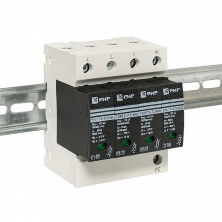 Устройство защиты от импульсных перенапряжений Т1+Т2, Iimp-12.5kA. In-20kA, Uc-275В, 4+0 EKF OV12-4-504