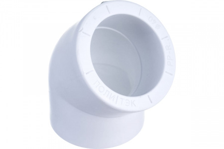 Угольник 40 мм 45 град., полипропиленовый, белый Политэк 9400004045