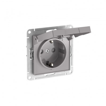 ATLASDESIGN РОЗЕТКА с заземл. со шторк. с крышкой, 16А,IP20, быстрозажимные клеммы, АЛЮМИНИЙ Systeme Electric ATN000346S