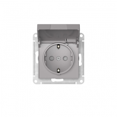 ATLASDESIGN РОЗЕТКА с заземл. со шторк. с крышкой, 16А,IP20, быстрозажимные клеммы, АЛЮМИНИЙ Systeme Electric ATN000346S