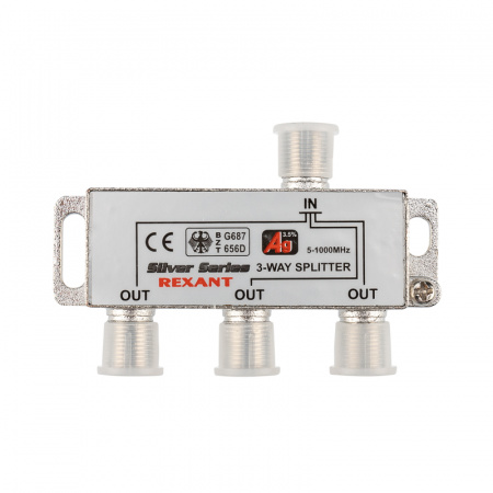 Делитель ТВ х 3 + 4шт. F BOX 5-1000 МГц Silver, REXANT 05-6102