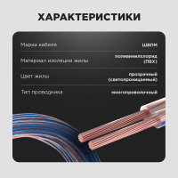 Кабель акустический PROconnect 2х2.50 кв.мм, прозрачный BLUELINE, 100 м REXANT 01-6208-6